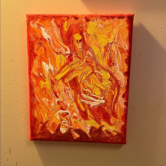 Fiery Abstract Canvas Art in Red and Yellow Art
